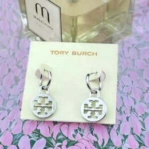 Tory Burch Silver Logo Charm Earrings